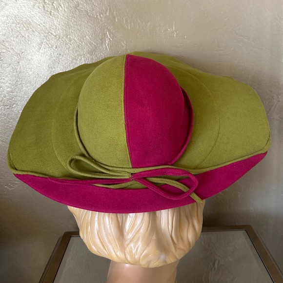 BREATHTAKING 1950s' FUCHSIA/OLIVE GREEN WIDE BRIM HAT - Picture 7 of 14